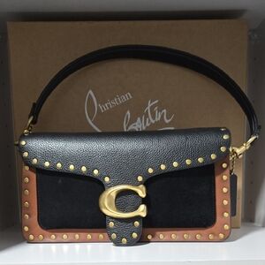 Coach Tabby Black Leather& Suede and Tan Leathet Shoulder Bag with Gold Rivets